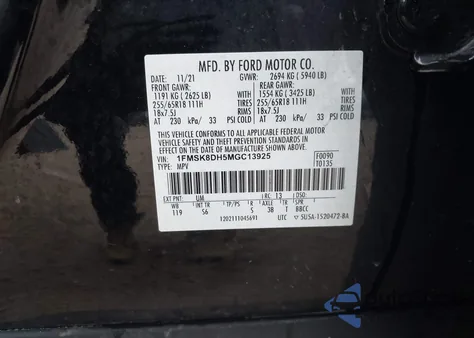 2021 Ford Explorer Xlt z USA, uszkodzony, nr VIN 1FMSK8DH5MGC13925